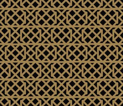 Seamless pattern with squares, black gold diagonal braided striped lines. Vec Stockillustratie