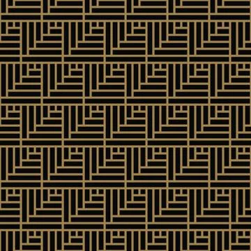 Seamless pattern with squares, black gold diagonal braided striped lines. Vec Stock Illustration