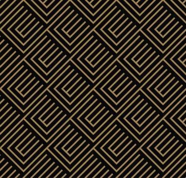 Seamless pattern with squares, black gold diagonal braided striped lines. Vec Stock Illustration