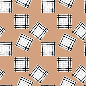 Seamless pattern with squares in the cell, in the cage. Hand drawn Stock Illustration
