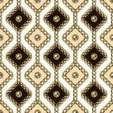 Seamless pattern with squares with gold chains Stock Illustration