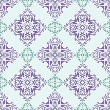 Seamless pattern with squares from green and violet outlines on light blue or Stock Illustration