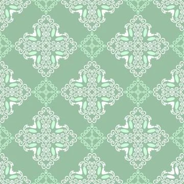 Seamless pattern with squares from green and white outlines on dark green bac Stock Illustration