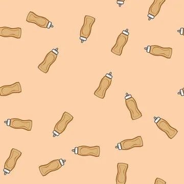 Seamless pattern Squeeze bottle of mustard condiment on white background Stock Illustration