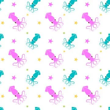 Seamless pattern Squid on white background. vector illustration. Stock Illustration