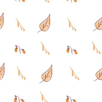 Seamless pattern with squirrel, cones and leaves painted with wax crayons Stock Illustration