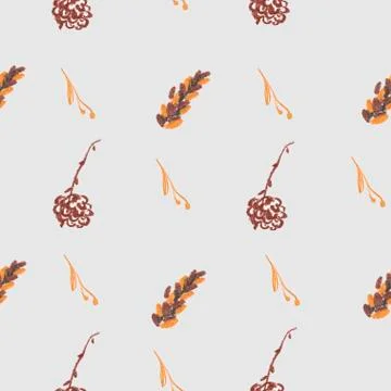 Seamless pattern with squirrel, cones and leaves painted with wax crayons Stock Illustration