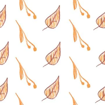 Seamless pattern with squirrel, cones and leaves painted with wax crayons Stock Illustration