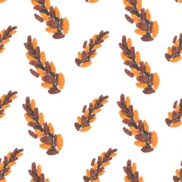 Seamless pattern with squirrel, cones and leaves painted with wax crayons Stock Illustration