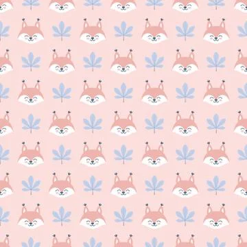 Seamless pattern with squirrel heads and leaves Stock Illustration