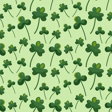 Seamless pattern for St. Patrick Day with green clover twigs on green background Illustrazione stock