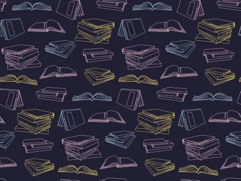 Seamless pattern stack of open books school vector Stock Illustration
