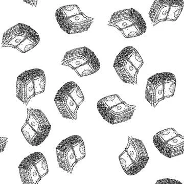 Seamless pattern Stacked banknotes secured with rubber band drawing Stock Illustration