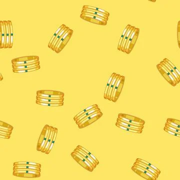 Seamless pattern Stacked gold bangles decorating with green gemstones Stock Illustration