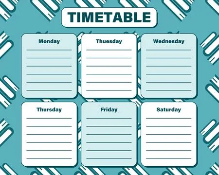 Seamless Pattern Stacks of Book, School Schedule Template for Week. Study lesson 스톡 일러스트
