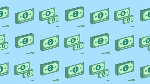 Seamless pattern of stacks of dollar bills and currency icons background Stock Footage 321412024