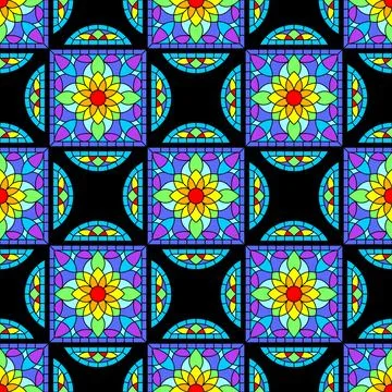 Seamless pattern with stained-glass window in gothic style. Medieval mosaic tile Stock Illustration