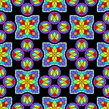 Seamless pattern with stained-glass window in gothic style. Medieval mosaic tile Stock Illustration