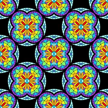 Seamless pattern with stained-glass window in gothic style. Medieval mosaic tile Stock Illustration