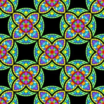 Seamless pattern with stained-glass window in gothic style. Medieval mosaic tile Stock Illustration