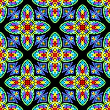 Seamless pattern with stained-glass window in gothic style. Medieval mosaic tile Stock Illustration