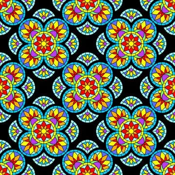 Seamless pattern with stained-glass window in gothic style. Medieval mosaic tile Stock Illustration