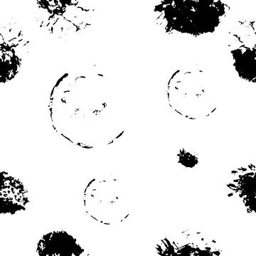 Seamless pattern of stains and splashes. Black circles and blots. Vector Stock Illustration