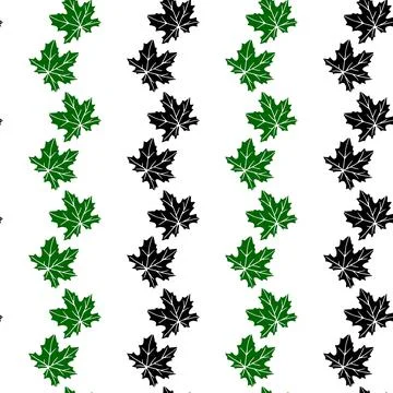Seamless pattern of stamp green, black leaves of maple or grapes vine isolate Illustrazione stock