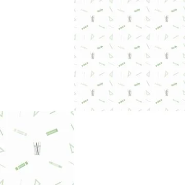 Seamless pattern with stand, books, rulers, pencils on the light yellow backg Stock Illustration