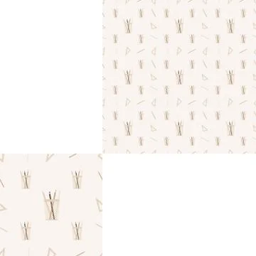 Seamless pattern with stand, rulers, pencils on a light red background with p Stock Illustration