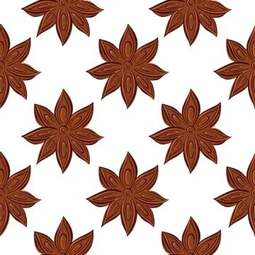 Seamless pattern of star anise in flat style on white background. Perfect for Stock Illustration