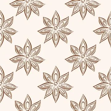 Seamless pattern of star anise in line art style on beige background. Perfect Stock Illustration