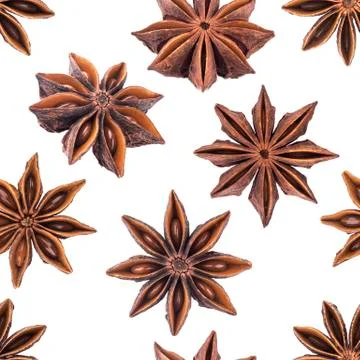 Seamless pattern of star anise spice isolated on white background Stock Photos