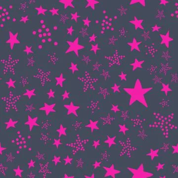 Seamless pattern, star asterisk, pink on dark design vector illustration with Illustrazione stock
