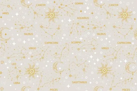 Seamless pattern with star constellation and moon vector gray Illustrazione stock