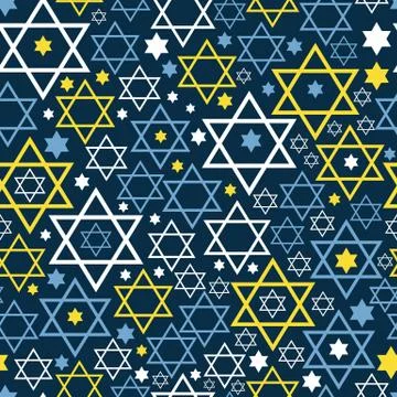 Seamless pattern. Star of David. Vector thematic texture on blue. Hanukkah Illustrazione stock