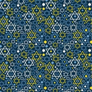 Seamless pattern. Star of David. Vector thematic texture on blue. Hanukkah 스톡 일러스트