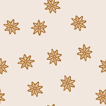Seamless pattern star gingerbread cookie with white icing decoration 库存插图