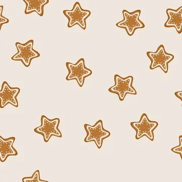 Seamless pattern star gingerbread cookie decorated for christmas festivities Stock Illustration