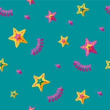 Seamless pattern with starfish and seaweed. Pattern for backgrounds. Vector Stock Illustration
