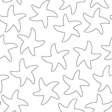 Seamless pattern with starfish. Black outline. Vector illustration white back Stock Illustration