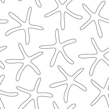 Seamless pattern with starfish. Black outline. Vector illustration white back Illustrazione stock