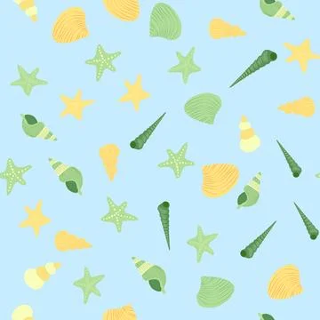 Seamless pattern with starfish, corals, pearls and seashells. Vector backgr.. Stock Illustration