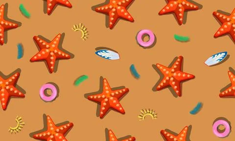 Seamless pattern of starfish with shadow on brown background. Illustrazione stock