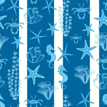 Seamless pattern with starfish. trendy nautical print. childish cute pattern  Illustrazione stock