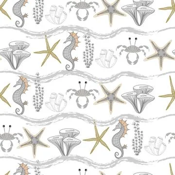 Seamless pattern with starfish. trendy nautical print. childish cute pattern  Illustrazione stock