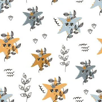 Seamless pattern with starfishes. Illustrazione stock