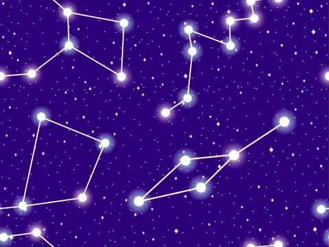 Seamless pattern starry sky with the constellations of Leo Minor, Crater, Cor Stock Illustration