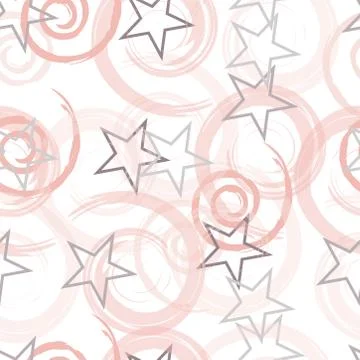 Seamless pattern with stars and abstract pink shapes vector Stock Illustration