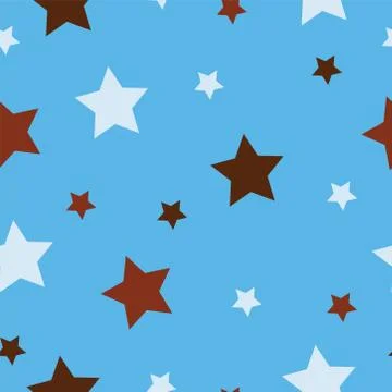 Seamless pattern with stars and blue background - brown stars vector Stock Illustration